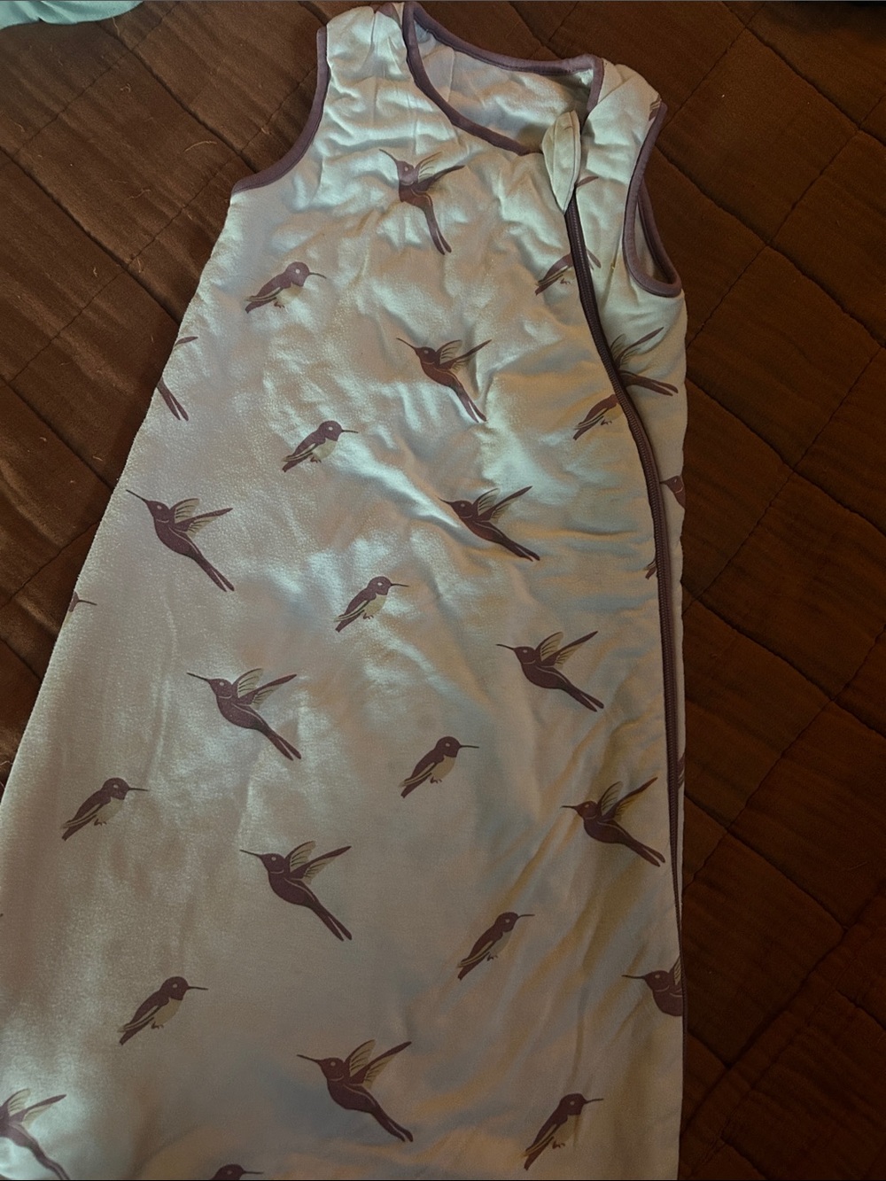 Kyte BABY White Sleeveless Sleep Sack with Purple Hummingbird Print